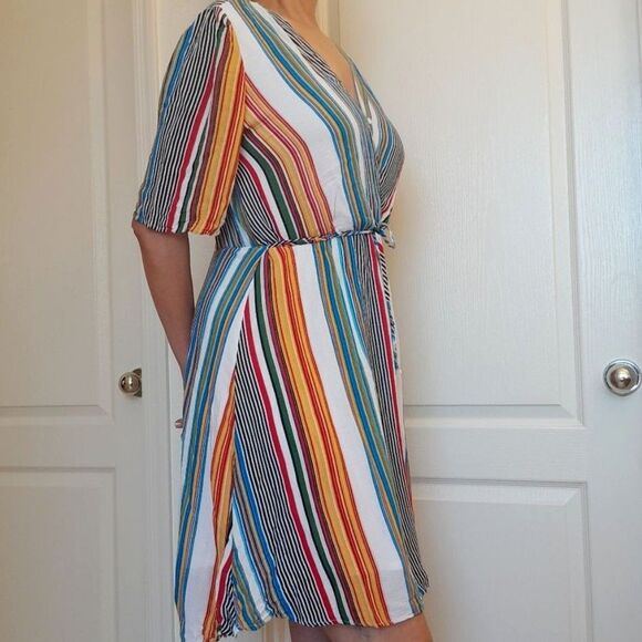 Fraiche by J, Multicolor stripes, wrap top, Short Sleeve dress - Picture 3 of 16